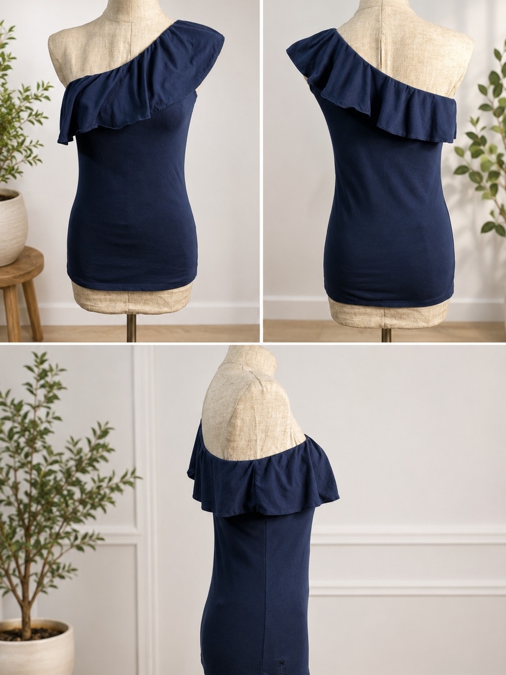 Lilly Pulitzer Navy One-Shoulder Ruffle Camisole Size Small.